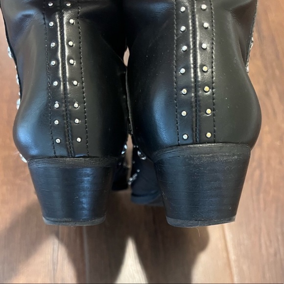 Sam Edelman Western Cowboy Studded Black Leather Ankle Booties - Size 6.5 - Picture 6 of 7